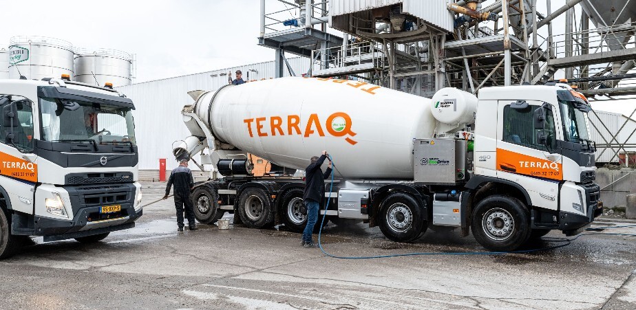 Betonmixer van Terraq die op HVO100 rijdt