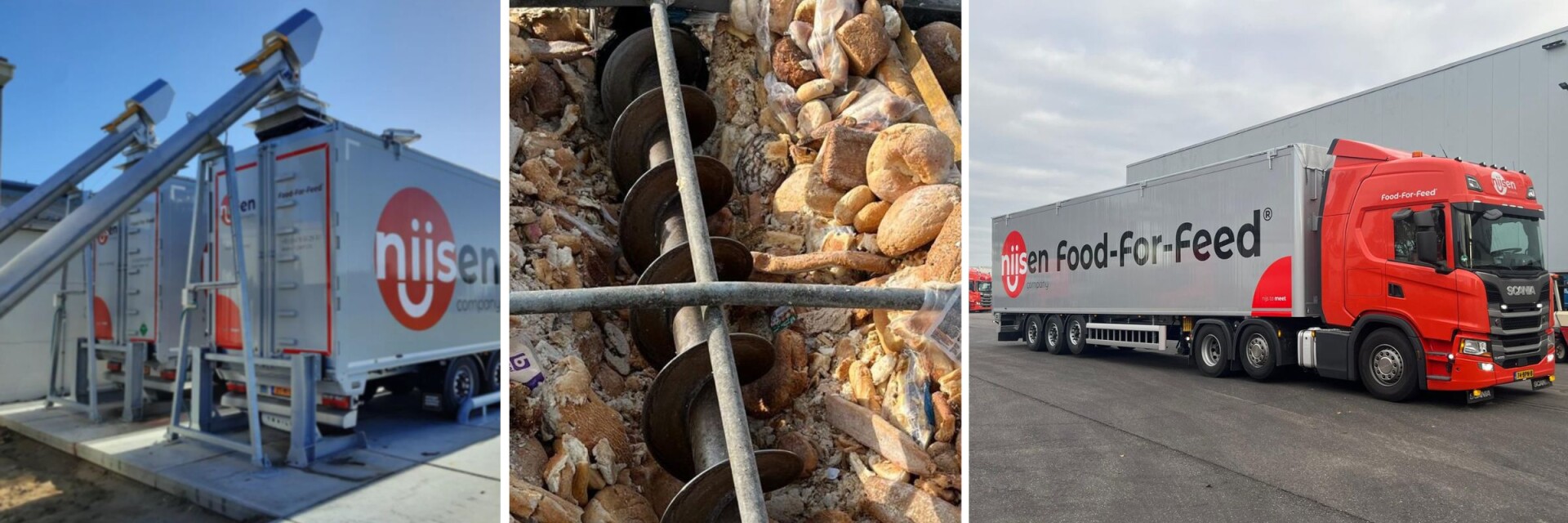 Nijsen header met foto's van trailer, vulschroef en truck
